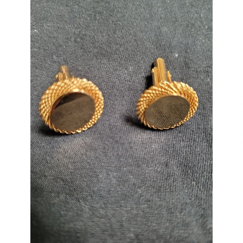 Anson Vintage Gold Tone Round Rope Border Toggle Back Cufflinks Mens Jewelry